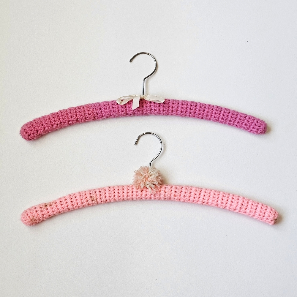 Vintage Crocheted Padded Hangers Pink & Rose Set of 2 Handmade Shabby Chic Décor